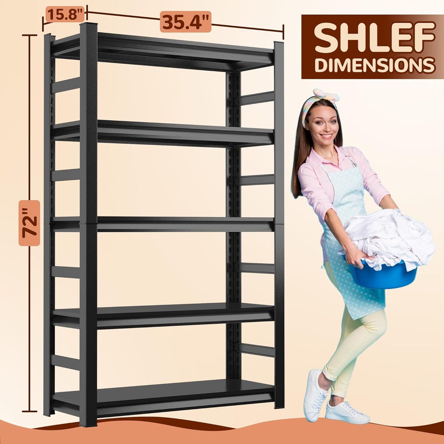 Laundry Shelf,5 Tier Over Washer and Dryer Storage Shelves,Adjustable Easy to Install,Space Saver Laundry Shelf Organizer,Utility Shelves for Balcony,Black,72”H*15.7”D*35.4“W - NestledHome