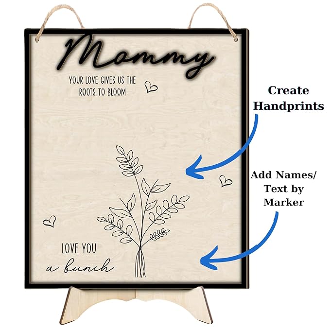 Mother's Day Handprint Art Craft Mother's Day Birthday Grandparents Gift from Kids Toddler Baby Floral Bouquet DIY Gift for Mom, Children Toddler Baby Keepsake, Your Love Gives Us Roots to Bloom