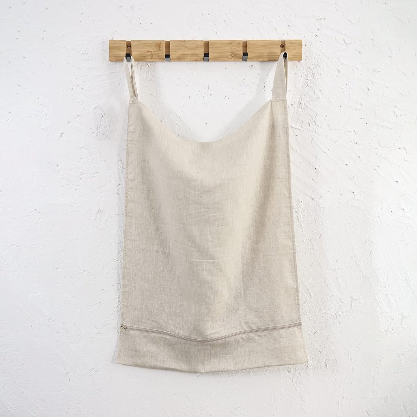 Linen Hanging Laundry Bag, 100% Linen Over The Door Laundry Hamper with Buttons and Zipper, Space Saving Door Hampers for Laundry Dirty Clothes Home Travel, Linen - NestledHome