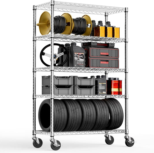 5-Shelf Storage Shelves,Wire Shelving Heavy Duty Metal Storage Shelving Unit Adjustable Garage Shelving Rack Pantry Kitchen (Chrome, 5 Tier,17.7" D x 47.2" W x 76.7" H) - NestledHome