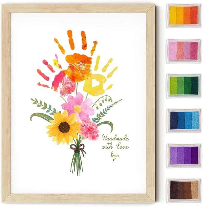Physkoa Handprint Flower Kit with Frame – Kids Gifts for Mom or Grandma – DIY Family Keepsake Craft, Mother Daughter Activity, Birthday Present for Mom,Nana