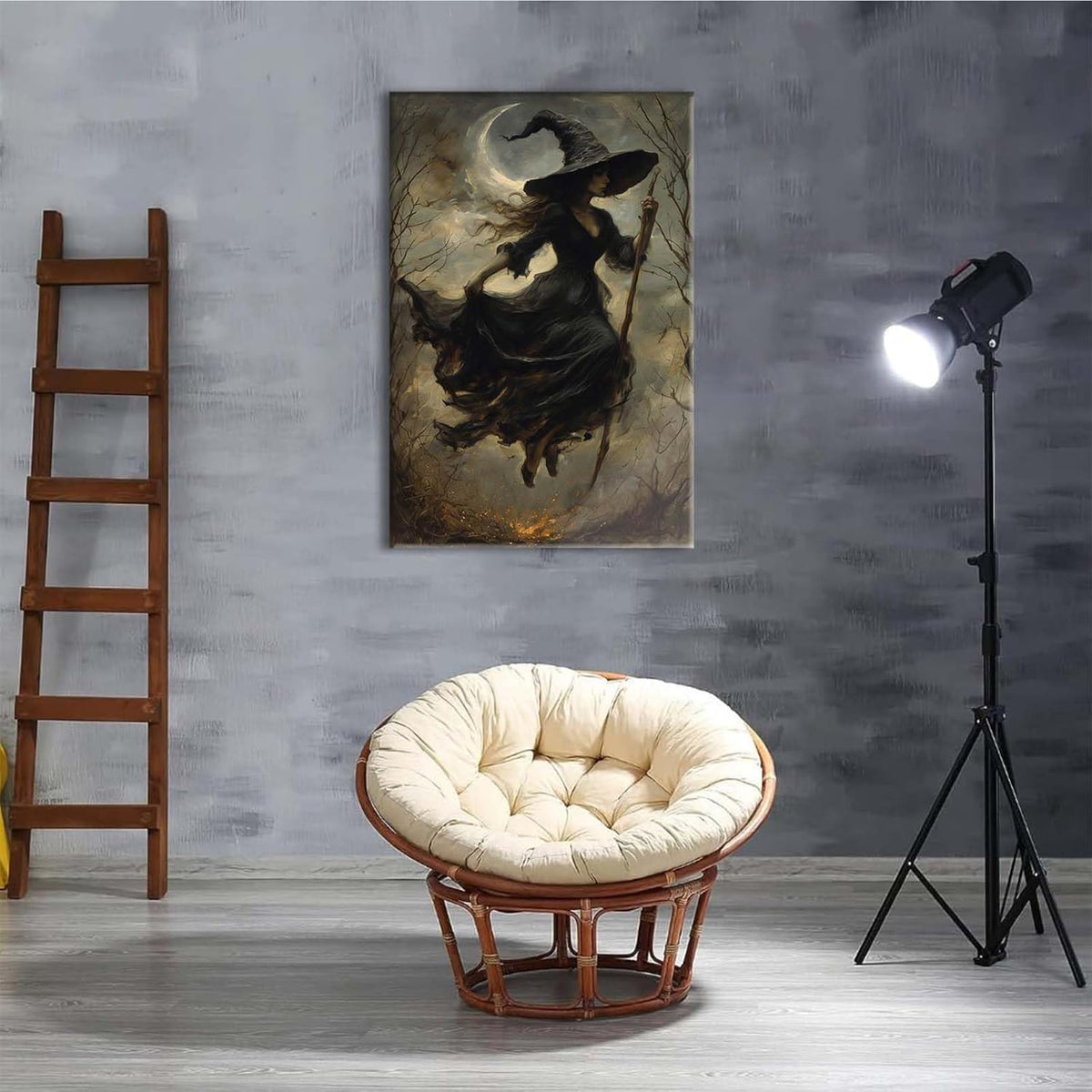 JFHCQJPK Witch in the Forest Halloween Print Wall Art Poster Witch Decor Vintage Print Dark College Wall Art Victorian Gothic Room Decor Canvas Wall Print12x16in Frameless