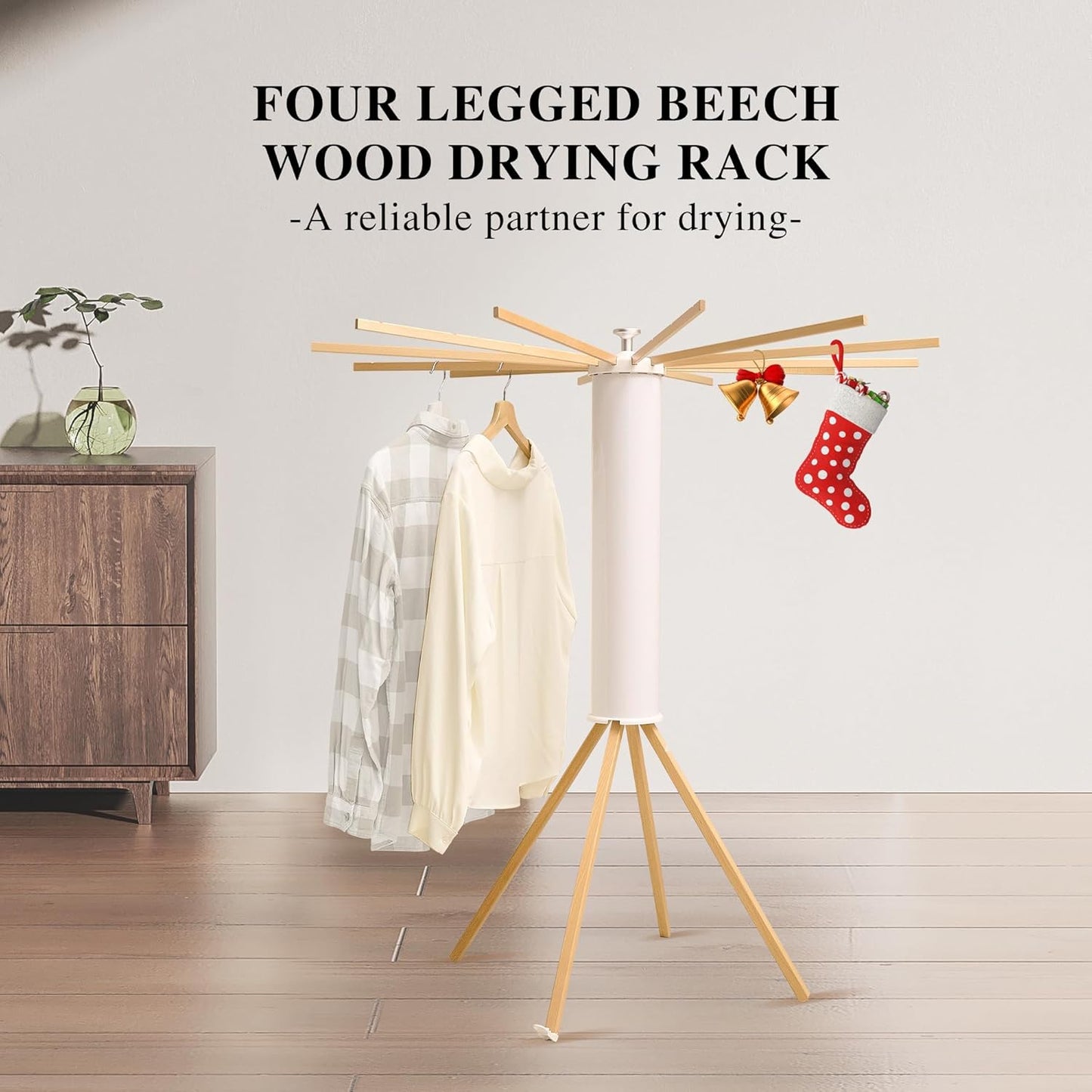 LEQ Drying Rack Portable,Foldable Drying Rack Clothing with 12 Wood Drying Arms, Standing Laundry Hanger Rack Round Collapsible & Portable Handle for Laundry Room, Balcony, Bedroom, RV - NestledHome