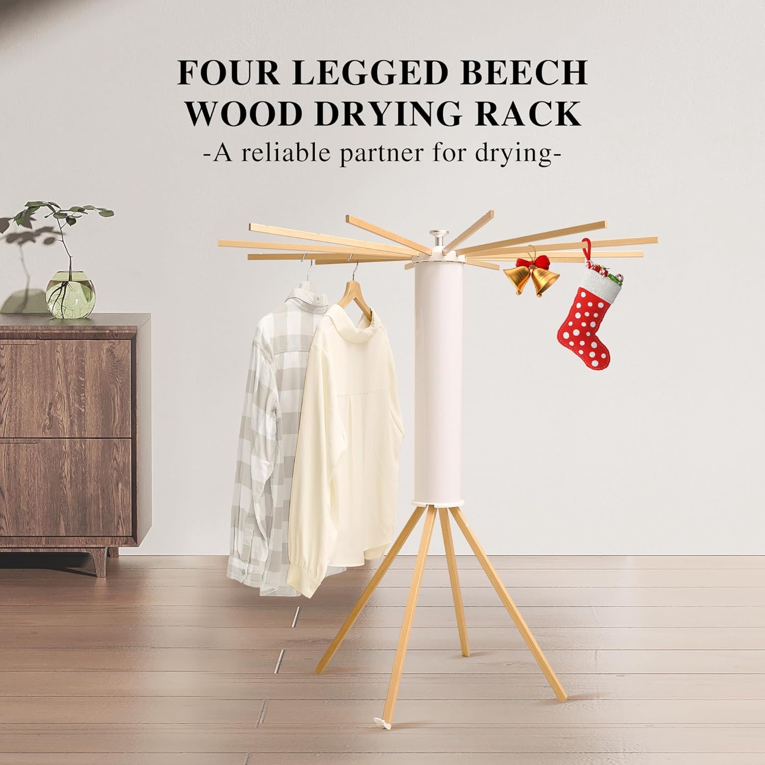 LEQ Drying Rack Portable,Foldable Drying Rack Clothing with 12 Wood Drying Arms, Standing Laundry Hanger Rack Round Collapsible & Portable Handle for Laundry Room, Balcony, Bedroom, RV - NestledHome