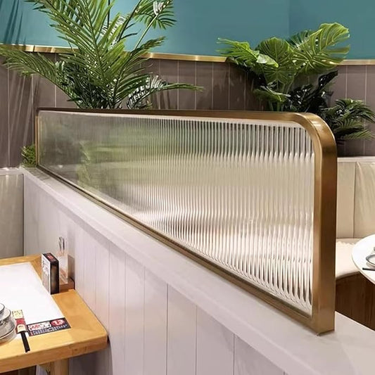 Countertop Low Fence Divide, Restaurant Decorative Partitions Grille,Dividers for Dining Areas,Gold Stainless Steels Frame Tempered Glass Panel, for Office, Restaurant, Hotel Bar (39.4 * 11.8IN)