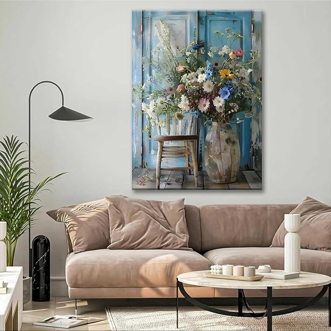 Paint by Numbers Kit for Adults Framed, Wildflower Bouquet in Rustic Vase, DIY Oil Painting, Pre-Printed Canvas Wall Art Home Decor Gift, 20x24inch Framed, 24 Colors