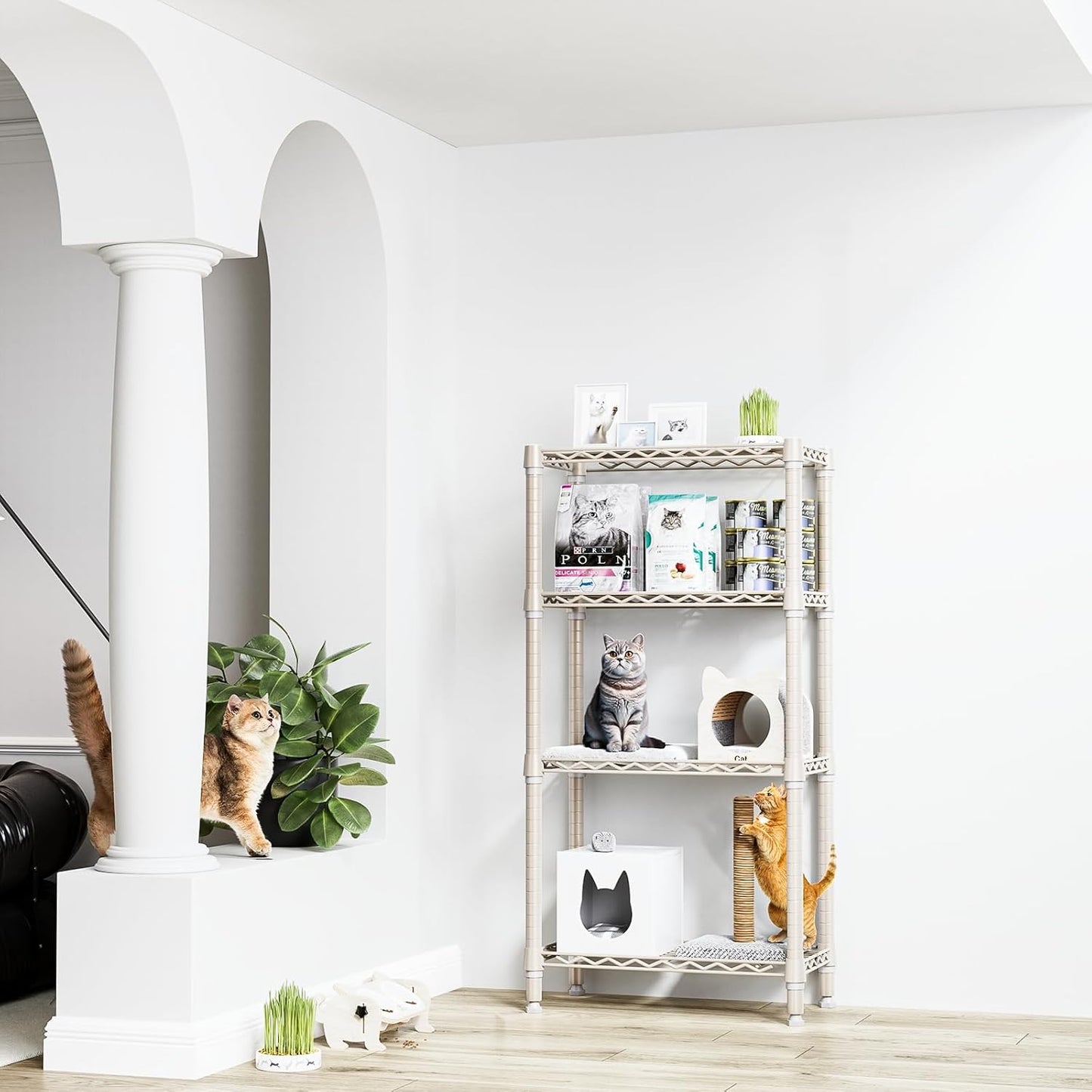 1000 lbs 4-Shelf Standing Storage Shelves Heavy Duty Metal Shelving Unit Adjustable Wire Rack for Office Garage Kitchen, Light Tan 11.8 D x 23.6" W x 47.5" H - NestledHome