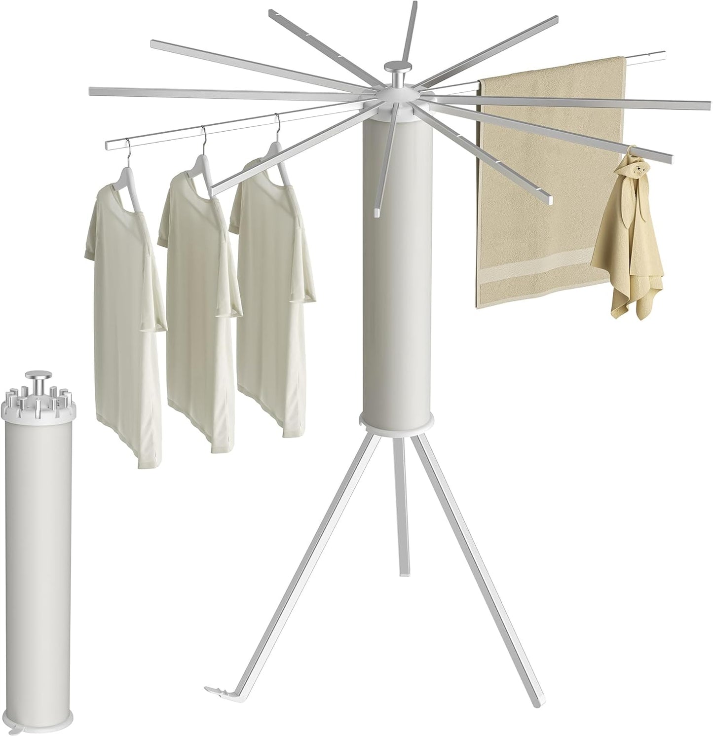 Tripod Clothes Drying Rack, Garment Rack Portable and Foldable Space Saving Laundry Drying Rack - Dryer Rack Clothing Floor Folding Balcony Bedroom Household (Silver(Aluminum), 12 rods) - NestledHome