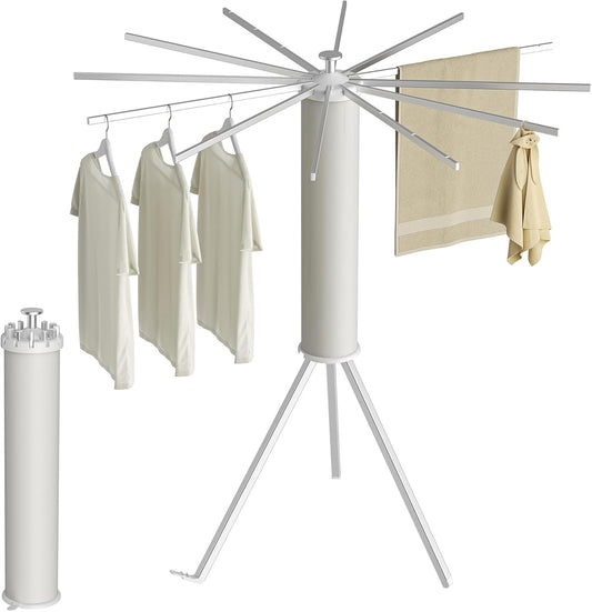 Tripod Clothes Drying Rack, Garment Rack Portable and Foldable Space Saving Laundry Drying Rack - Dryer Rack Clothing Floor Folding Balcony Bedroom Household (Silver(Aluminum), 12 rods) - NestledHome