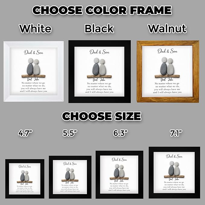 Personalized Dad & Son Pebble Art Frame, Custom Natural Stone Keepsake for Father, Handmade Daddy Birthday Gift from Son, Meaningful Father’s Day Wall Hanging Home Décor