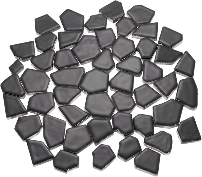 uxcell 500g/1.1LB Irregular Ceramics Mosaic Tiles, 2.3-4.2 cm Bulk Stained Ceramic Mosaic Pieces Stones Mosaic Kits for DIY Art Craft Projects Home Decor, Black