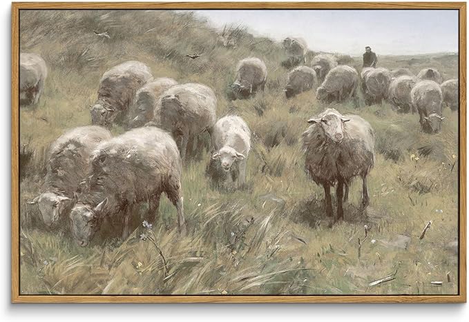 InSimSea Framed Canvas Wall Art Vintage Decor, Sheep on the Dunes Pictures Farmhouse Decor, Large Wall Art Living Room Bathroom Bedroom Office Decorations, 16"x24"
