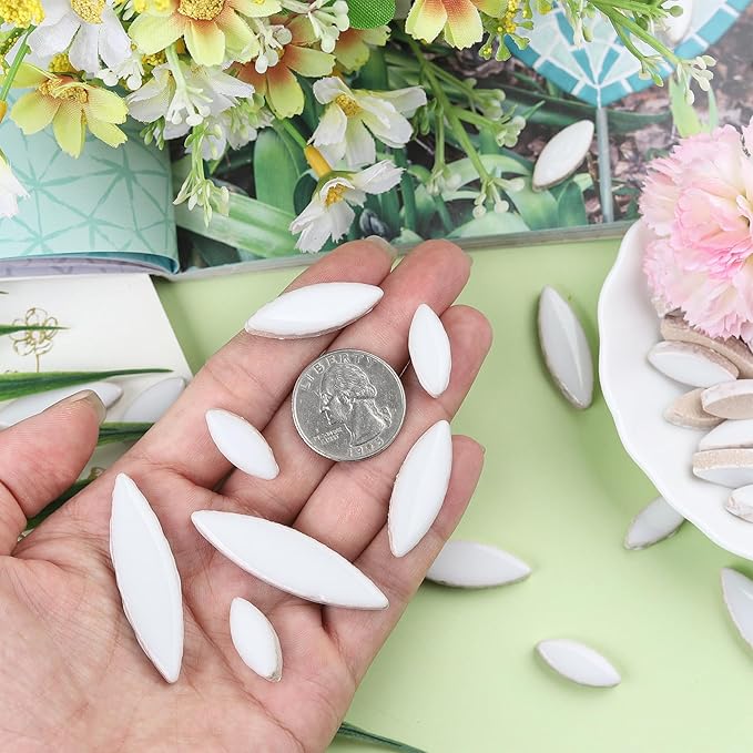 Artspac White Petal Ceramic Mosaic Tiles for Crafts, 200g Flower Tiles Mosaic Pieces for Mosaic Craft Supplies,Garden Art Decor