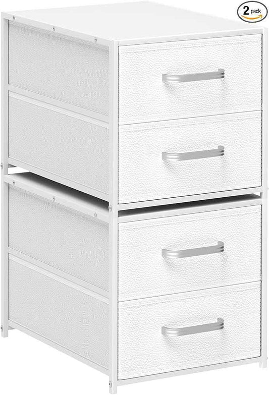 Stackable Storage Drawers - 2 Tier Closet Drawers, Closet Organizer with Metal Handles, Night Stand with Collapsible Bins, Fabric Dresser for Bedroom, Dorm, Office, White, 2 Pack