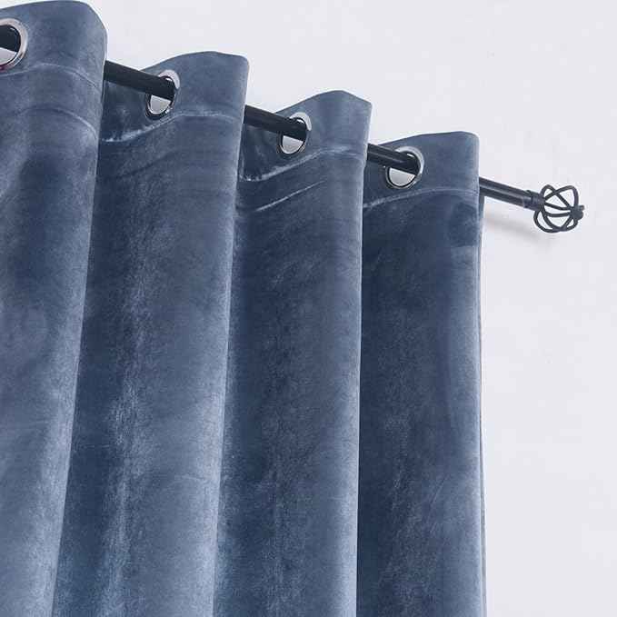 Cherry Home Super Soft Luxury Velvet Texture Curtains Stone Blue Blackout Drapes Room Darkening Curtains Panel Grommet Drapery 52 by 72 inch Dusty Blue,2 Panels for Living Room