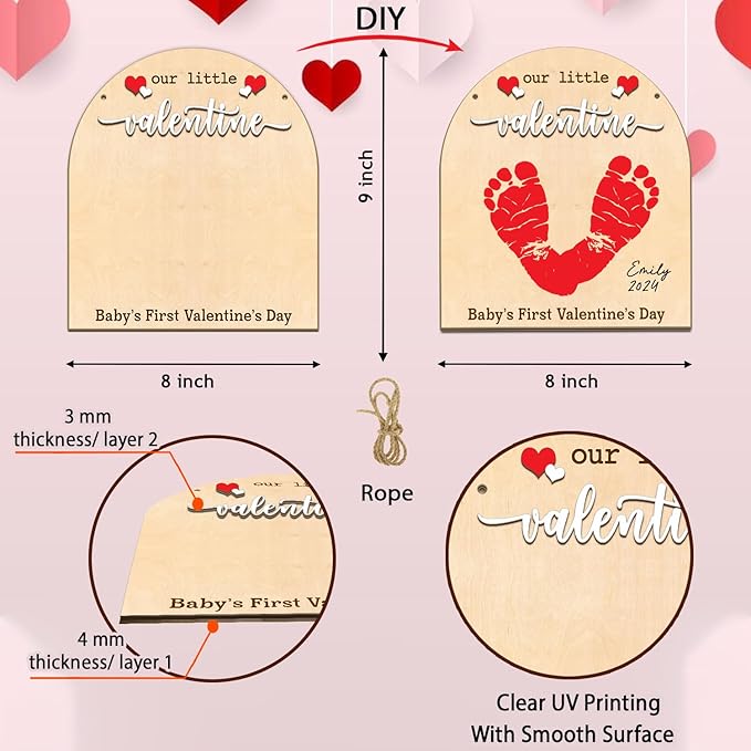 DIY Baby's First Valentine's Day Footprint Signs, Baby First Valentine's Day Gifts for Babies, Toddle Valentine Crafts, Memory Keepsake Baby Milestone Announcement Props (Our Little Valentine)