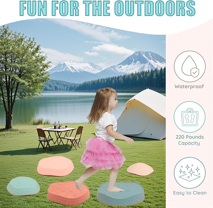 Fanboxk Stepping Stones for Kids,Non-Slip Toddler Sensory Stepping Stones for Promoting Toddler Balance Coordination Skills,Obstacle Courses Sensory Toys Outdoor or Indoor Play for Kids Age 3-8