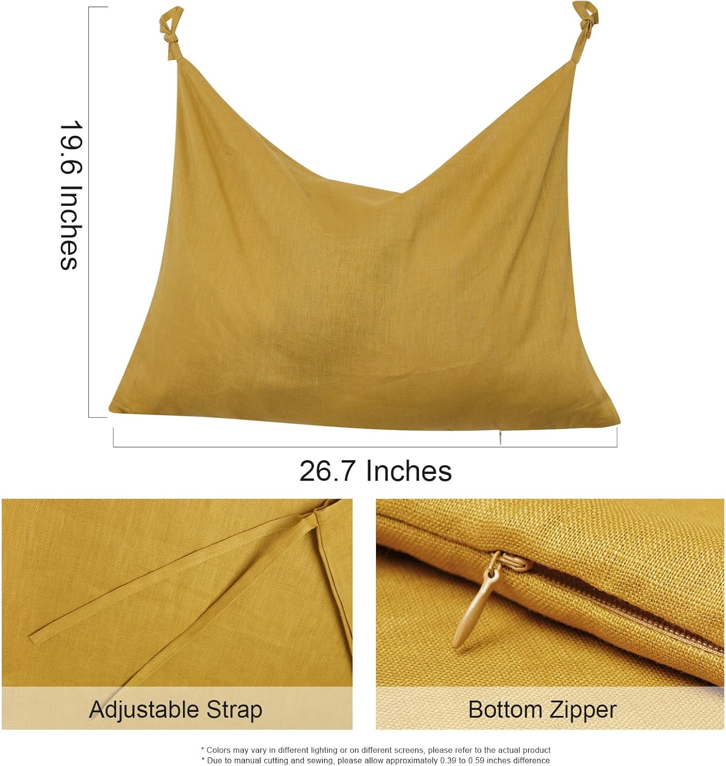 Hanging Linen Laundry Bag, 100% Pure Flax Linen Over The Door Hamper with Bottom Zipper for Laundry Room, Household Dirty Cloth Storage Organizer Bag, Turmeric - NestledHome