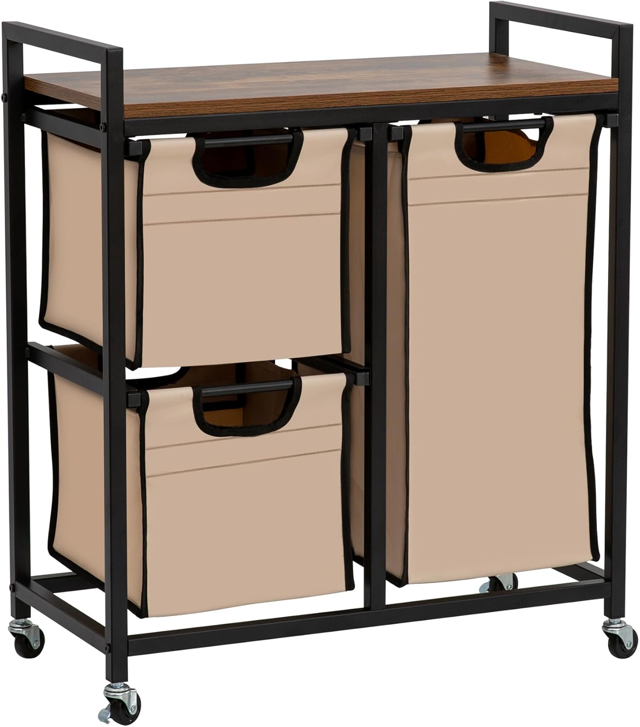 Laundry Basket Organizer - Hampers with 3 Compartments, Sliding Laundry Sorter Bags, Top Storage Shelf, Metal Frame - NestledHome