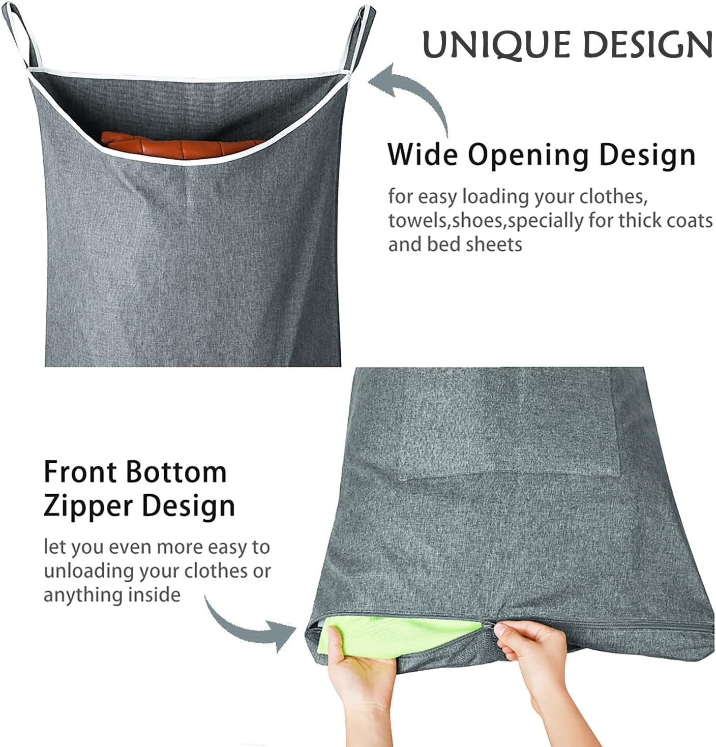 XL Door Laundry Hamper, Hanging Hamper with Large Openging, Hanging Laundry Hamper Storage Bag，Door hampers for Laundry of Home, Dorm, or Travel(Heather Grey, 36x22 Inch) - NestledHome