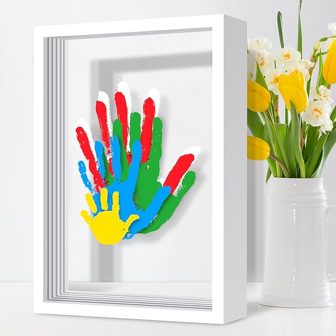 Family Handprint Kit, Hand Prints Keepsake Frame, DIY Craft Gift for New Parents & Mom & Baby, Grandparents, Mother's Day, Father's Day, Adoption Day, Anniversary, 6 Non -Toxic Paints (White)