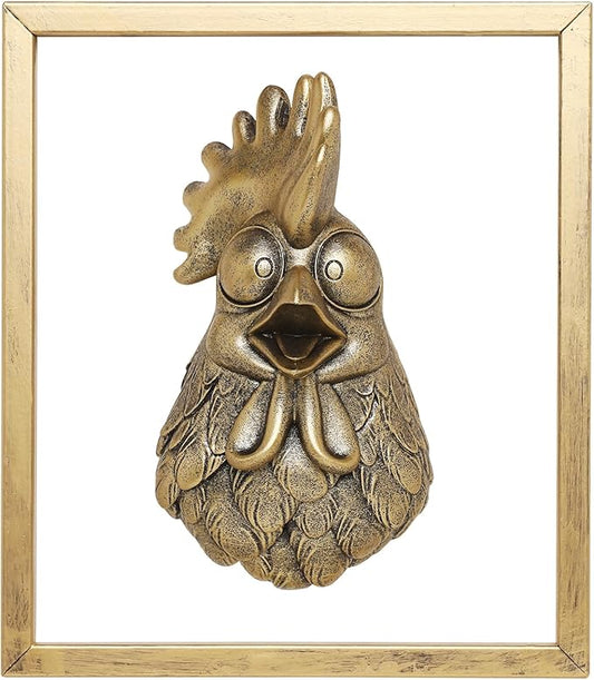 Newinhome Animal Heads Wall Decor (Includes Metal Frame) Resin Animals Sculptures Head Wall Hanging Decoration Gold vintage Wall Sculpture for Living Room Bedroom Office(Rooster)