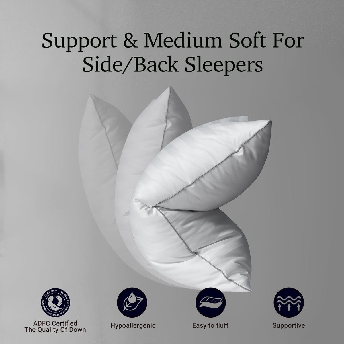 White Striped Feather & Down Pillows Standard Size Set of 2 (2 Count)
