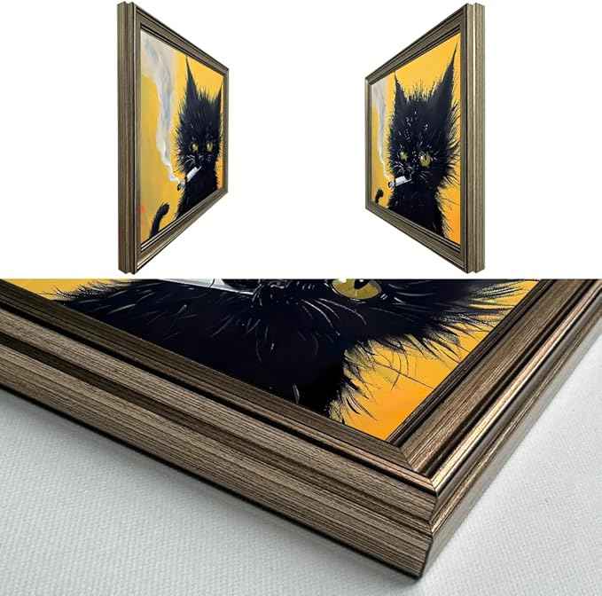 Vintage Framed Black Cat Painting Cat Portrait Wall Art Canvas Print Poster for Mens Room Living Room Bedroom Bathroom Home Decor