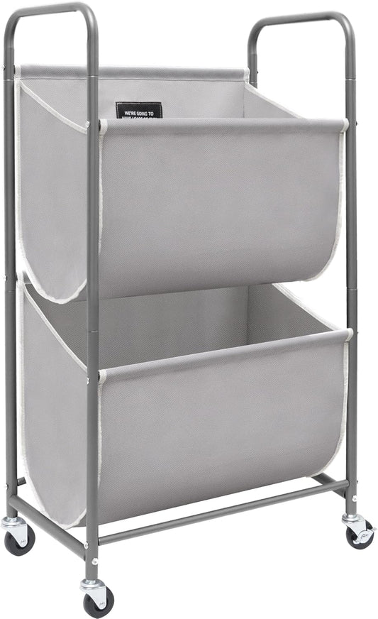 STORAGE MANIAC 80 Liters Vertical Rolling Laundry Hamper, 2 Section Laundry Sorter with Wheels and 2 Breaks, 2-tier Laundry Baskets for Small Space, Dorm, Laundry Room, Closet, Bathroom, Gray 2-tier - NestledHome