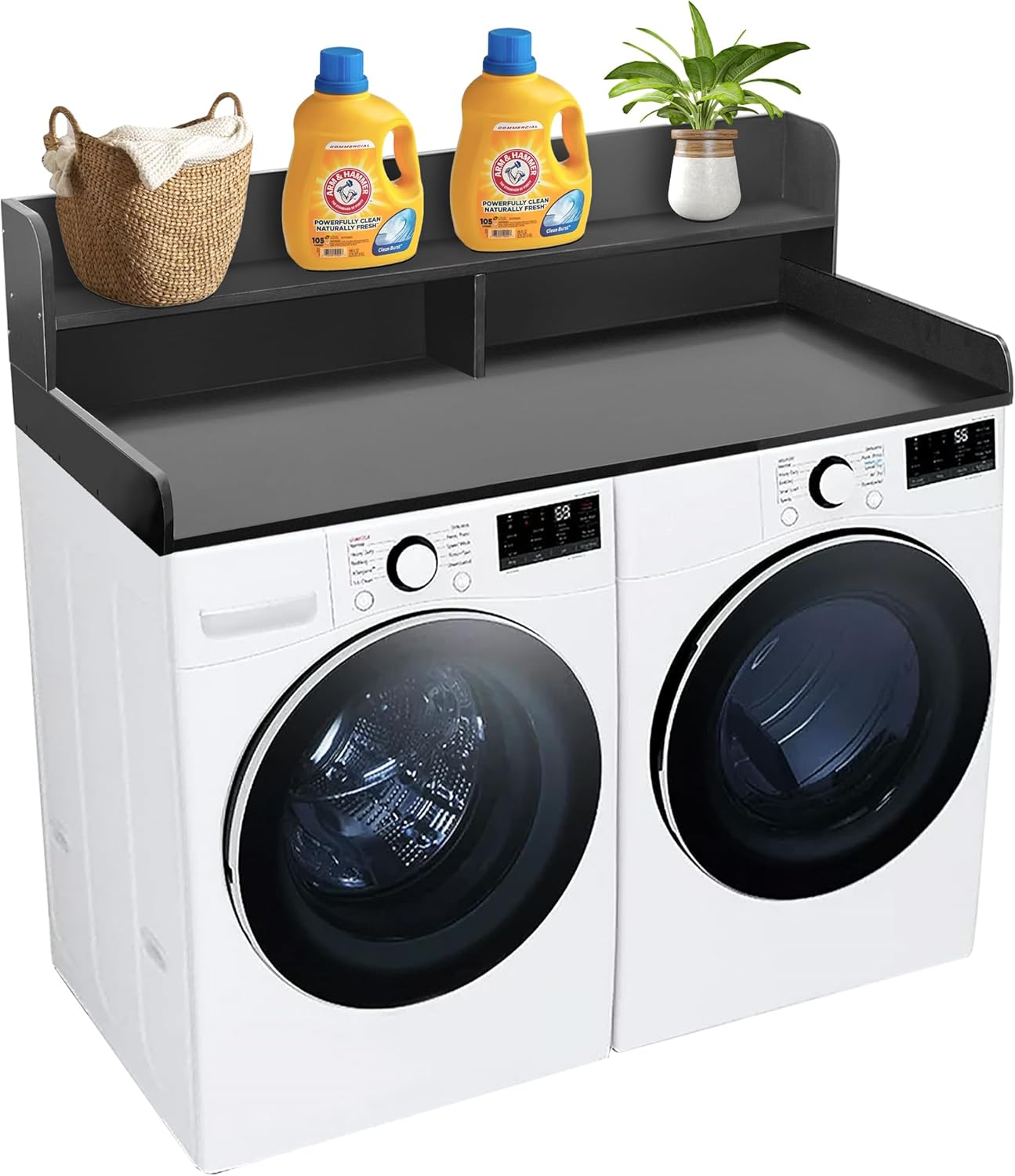 Royxen Laundry Countertop with 2-Tier Shelf Universal Fit, Washer and Dryer Countertop with Storage Space, Shelf Height 11.5 Inches, Solid Wood, Black - NestledHome