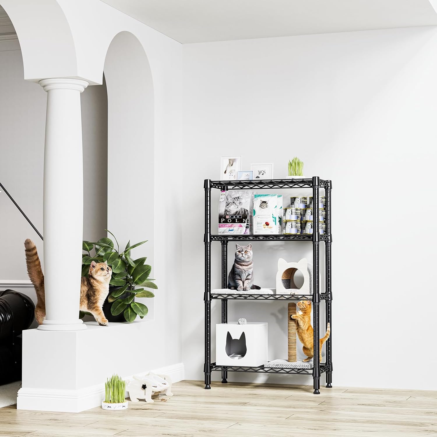 1000 lbs 4 Tier Shelf Metal Storage Shelves Wire Rack Closet Organizers for Garage Kitchen Bathroom Laundry Black 11.8" D x 25.6" W x 45.5" H - NestledHome