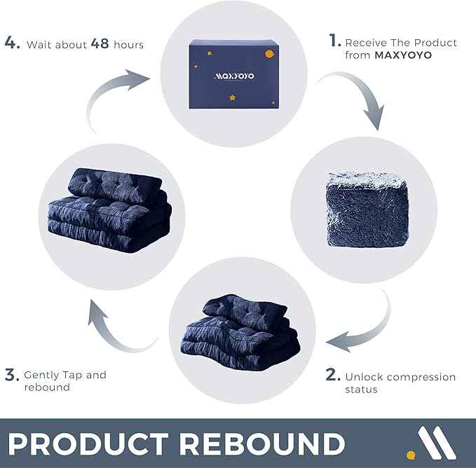 MAXYOYO Folding Sofa Bed, Convertible Sleeper Chair with Pillow Foldable Matress with Back Support, Portable Fold Out Chair Bed Comfy Floor Sofa Lounge for Living Room Bedroom, Navy Double