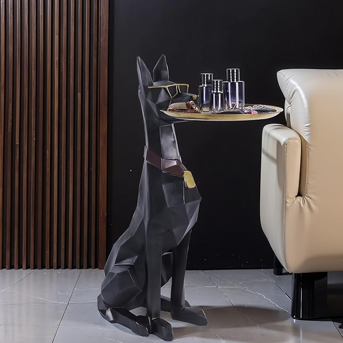 Geometric Dog Accent Table with Tray Butler Statue Animal Side Table for Modern Home Decor Dog Butler Statue with Tray Animal Accent Table for Living Room