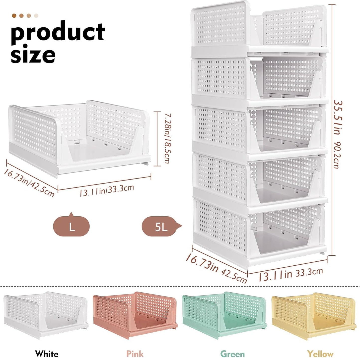 SNSLXH 5 Pack Stackable Closet Organizer Box, Multifunctional & Foldable Closet Storage Basket for Bathroom Kitchen Laundry Room Wardrobe Storage, Space-Saving Clothes Storage Drawer Organizer, Yellow - NestledHome