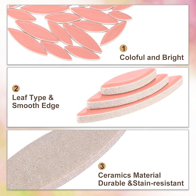 uxcell Ceramic Mosaic Tile, About 200g Teardrop Leaf Tile Mosaic Block for Handicrafts Artwork, Light Red