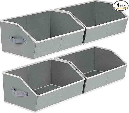 Trapezoid Storage Baskets for Shelves - Large Fabric Baskets for Organizing, Foldable Storage Bin with Handles, Cube Storage Organizer Bins for Clothes, Blankets, 4 Pack, Grey