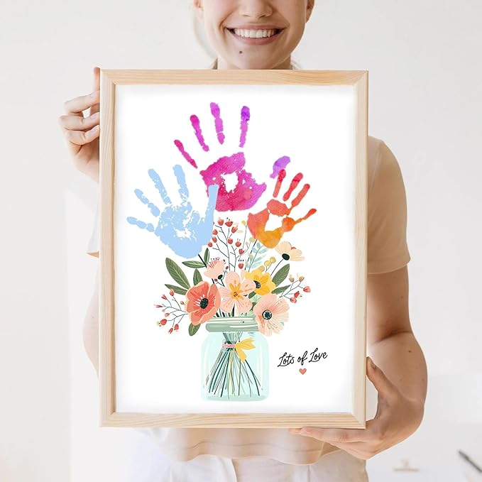 Physkoa Handprint Flower Craft Kit for Kids–12"x16" Art Gift with Wood Frame–Keepsake for Mom or Grandma–Meaningful Birthday or Thank You Gift (2 Art Styles Included)