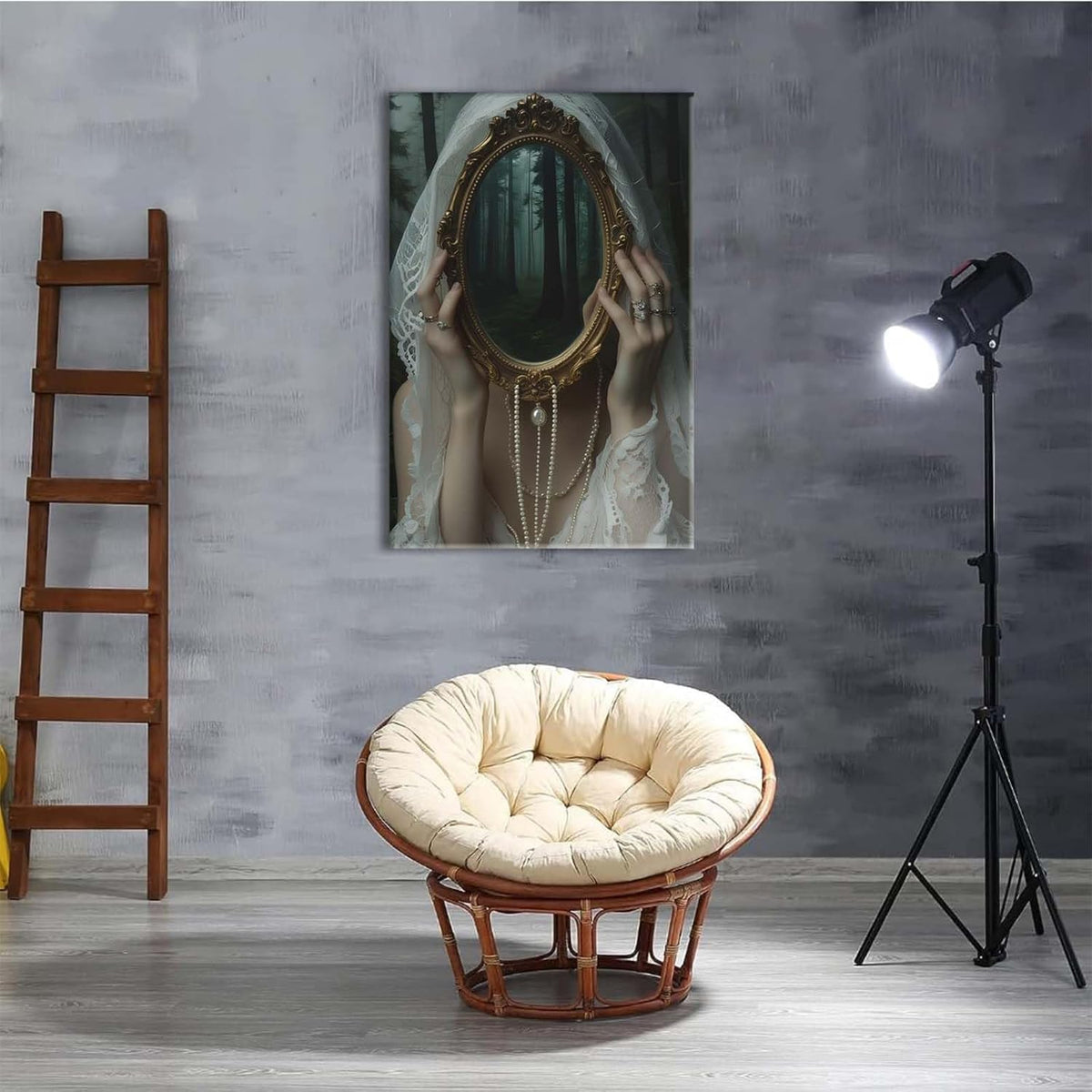 Mirror face covering dark art poster print melancholy gothic painting vintage feminine print victorian style decoration antique art24x36in Frameless