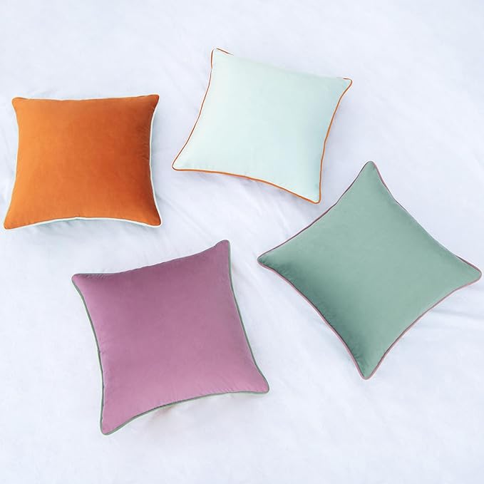 MONDAY MOOSE Decorative Throw Pillow Covers Cushion Cases, Set of 4 Soft Velvet Modern Double-Sided Designs, Mix and Match for Home Decor, Pillow Inserts Not Included (16x16 inch, Purple/Teal)
