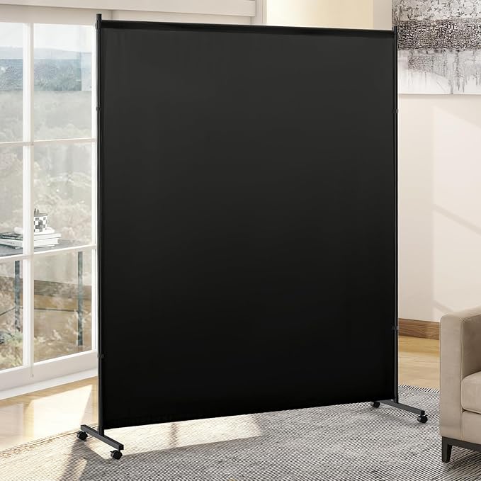 Single Panel Room Divider/Privacy Screen with Caster Wheels and Brakes - Stylish and Versatile Partition for Home,Office,School and Restauran (Black, 5FT*6FT)