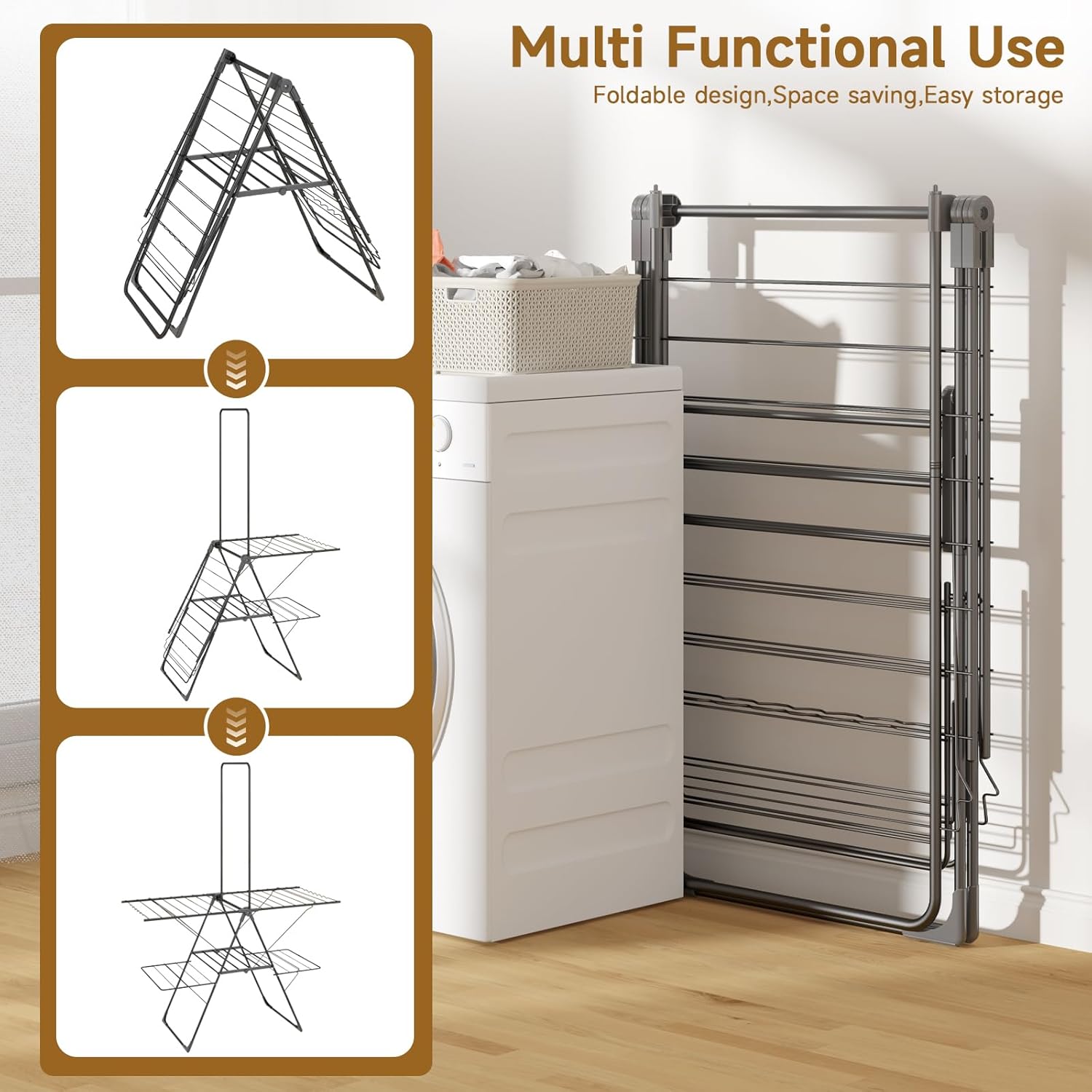 Bigzzia Clothes Drying Rack Foldable, 68.9Inch High Hanger Laundry Drying Rack with 4 Height-Adjustable Wings, Lightweight and Space Saving Clothes Airer for Apartments, Dorms, Camping - NestledHome