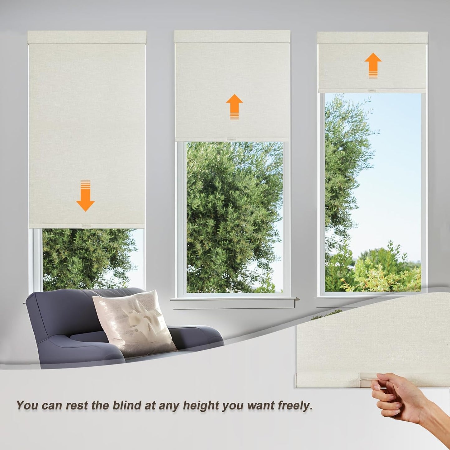Persilux Blackout Shades for Windows Cordless Roller Blinds, Roller Windows Shades for Home with Fabric Attached Valance, UV Protections Easy Installation for Door/Office, Limestone(71" W x 48" H)