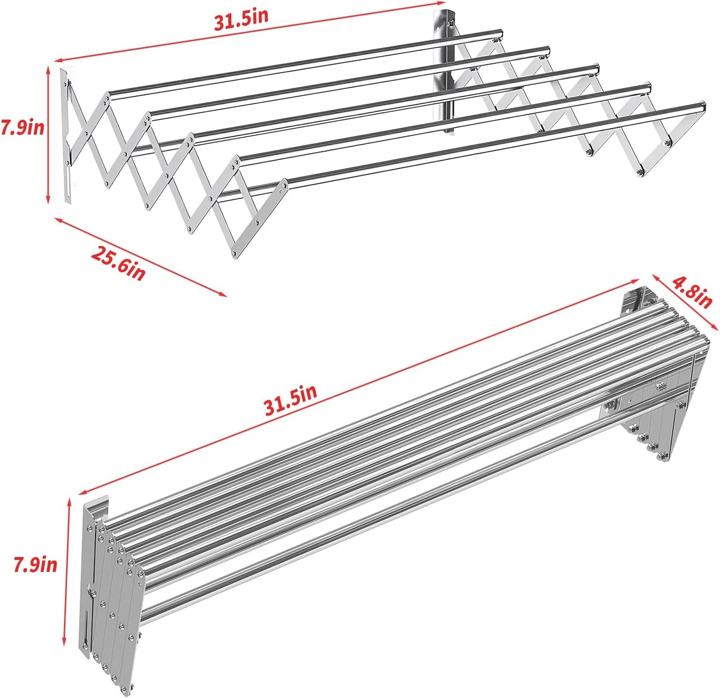 Guevara Wall Mounted Clothes Drying Rack,Stainless Steel Foldable Drying Rack for Laundry Room/Bathroom Tower，Easy to Install 31-inch Rod, 120 lbs Large Capacity- Indoor and Outdoor Use - NestledHome