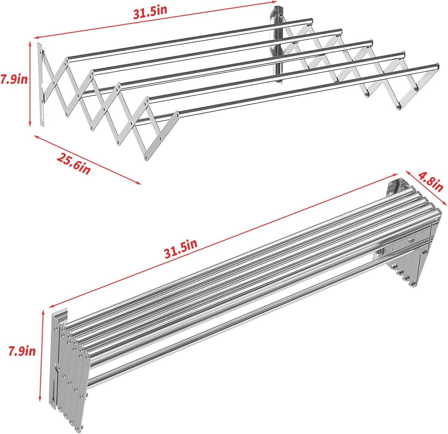 Guevara Wall Mounted Clothes Drying Rack,Stainless Steel Foldable Drying Rack for Laundry Room/Bathroom Tower，Easy to Install 31-inch Rod, 120 lbs Large Capacity- Indoor and Outdoor Use - NestledHome