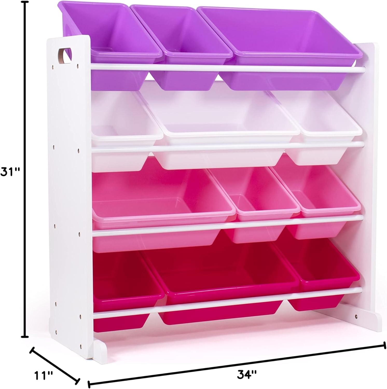 Humble Crew Kids Toy Storage Organizer with 12 Plastic Bins, White/Pink/Purple – Removable Bins for Playroom, Bedroom, Toddler Furniture for Boys and Girls Ages - NestledHome