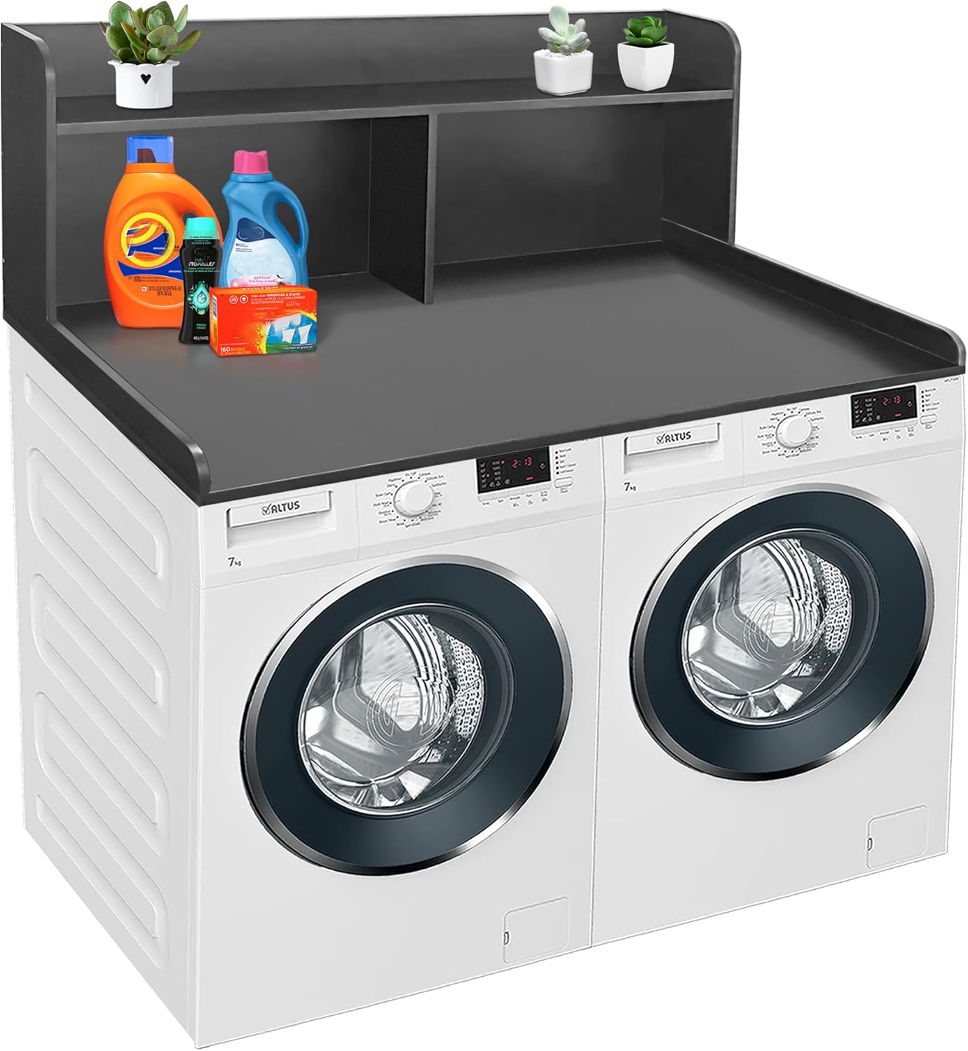 Royxen 2-Tier Washer Dryer Countertop,19.5"H Wood Washer and Dryer Topper with Storage Shelf,Laundry Countertop Over Washer Machine, Universal Fit for Laundry Room Organization (Black, 54"W X 27.5"D) - NestledHome
