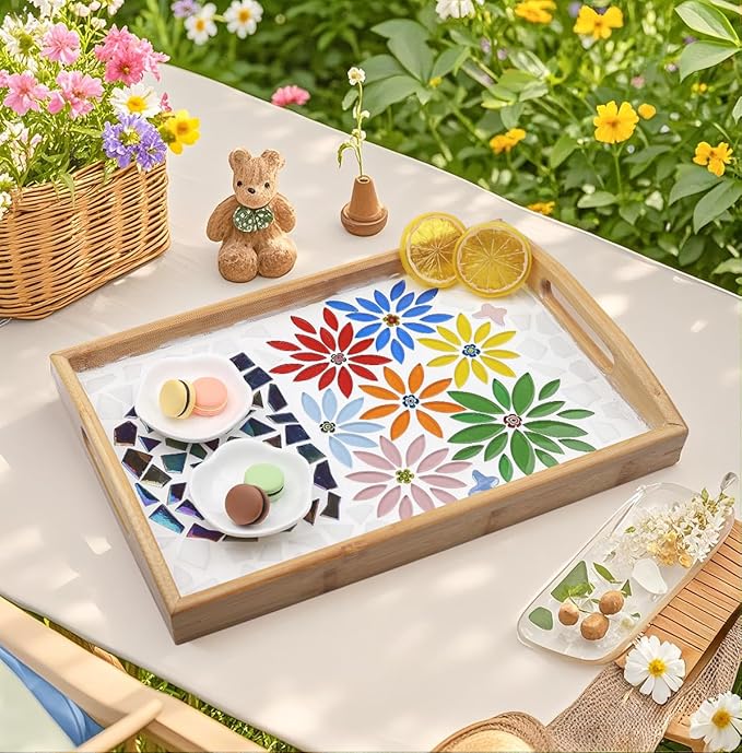 Youway Style Blue Leaf Mosaic Tiles for Crafts Bulk,200g Petal Mosaic Glass Pieces,Flower Glass Tiles for Christmas Mosaic Decorations,Garden Mosaic Supplies Kit