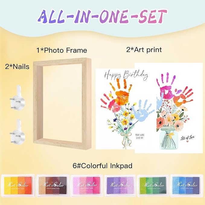 Physkoa Handprint Birthday Art Kit for Mom & Grandma – DIY Floral Keepsake Craft with Frame – Happy Birthday Gift from Kids, Daughter, Son – Handprint Painting Activity (Art Deco-B)