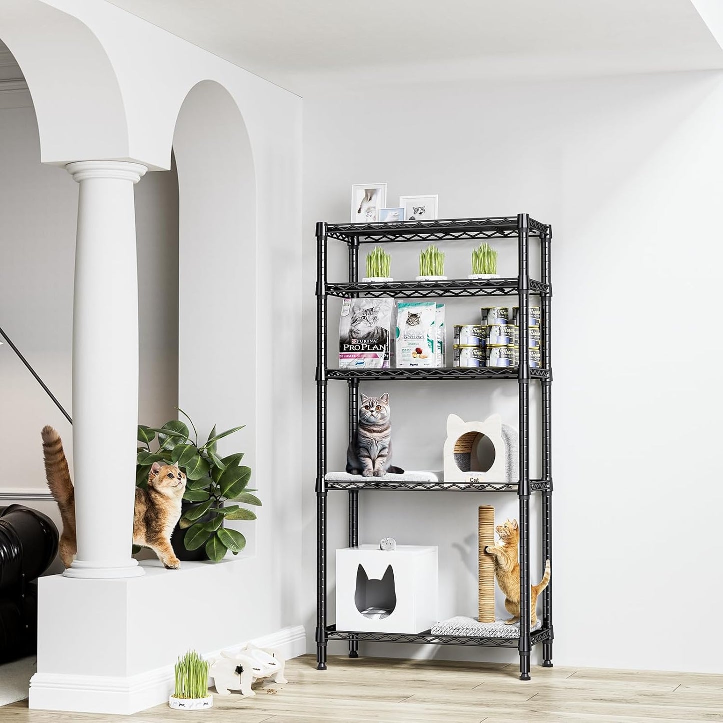 1250 lbs 5 Tier Shelf Metal Storage Shelves Shelving Wire Rack Heavy Duty Closet Organizers for Garage Kitchen Bathroom Laundry Black 13.8" D x 29.5" W x 59.5" H - NestledHome