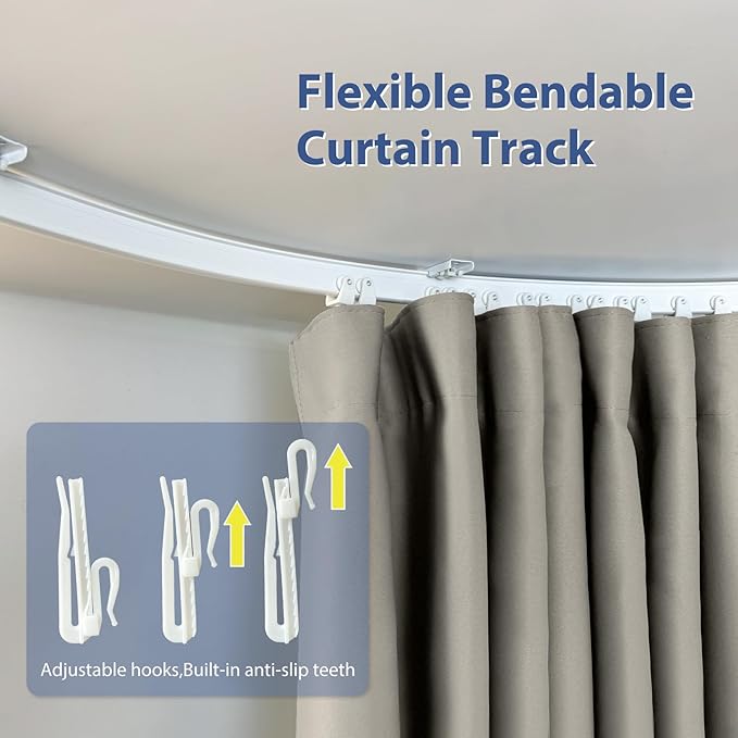 Room Divider Ceiling Mounted Curtains Track Sets Extra Wide Blackout Curtain Flexible Tracks for Bedroom Privacy Partition Separator, 1 Panel Light Grey Drape and White Rail, W8.3 x H9ft